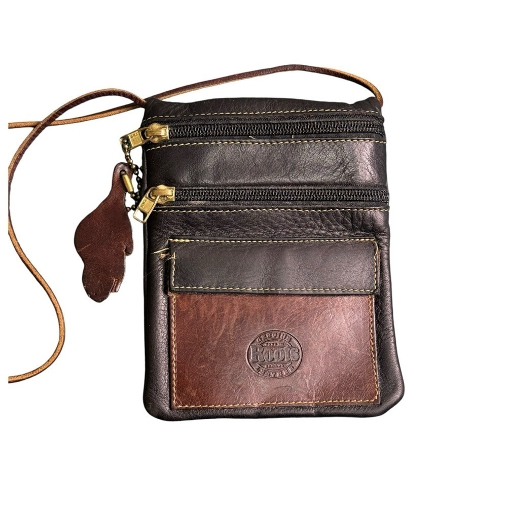 Roots Vintage Crossbody Mini Leather Purse Brown Made in Canada Classic Neutral